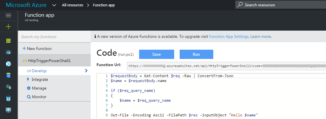Azure Function App Powershell Code