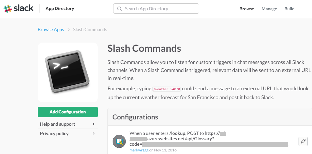 Slack Slash Command Integration