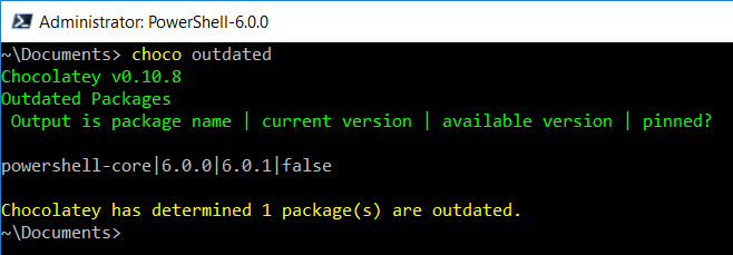 Checking if PowerShell Core is outdated with Chocolatey
