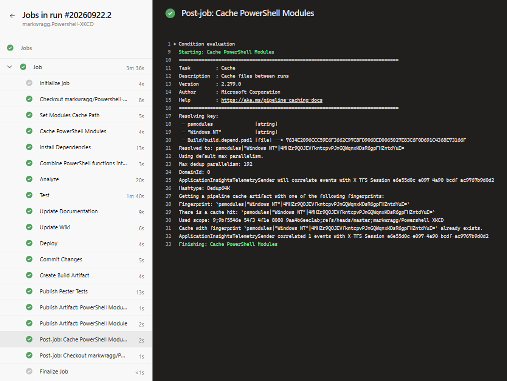 Cache hit post job execution output