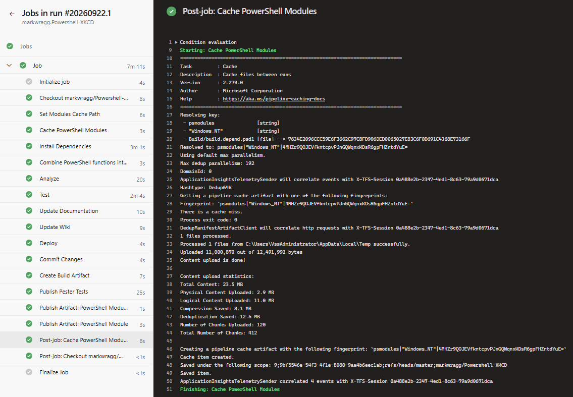 Cache miss post job execution output